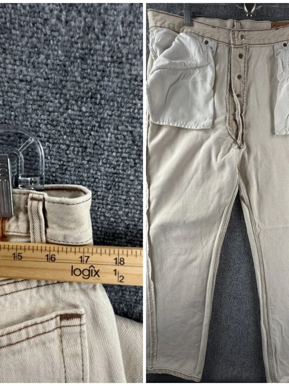 VTG Levi’s 501 Denim Jeans Beige Red Tab USA Made 1992 Button Fly ACTL 34X31